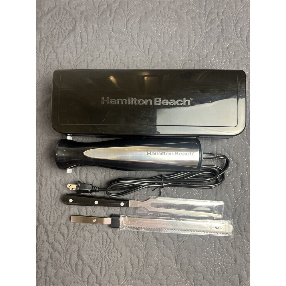 Hamilton Beach Electric Knife Carving Set Black - 74277 w/ Fork & Case NWOB Gift